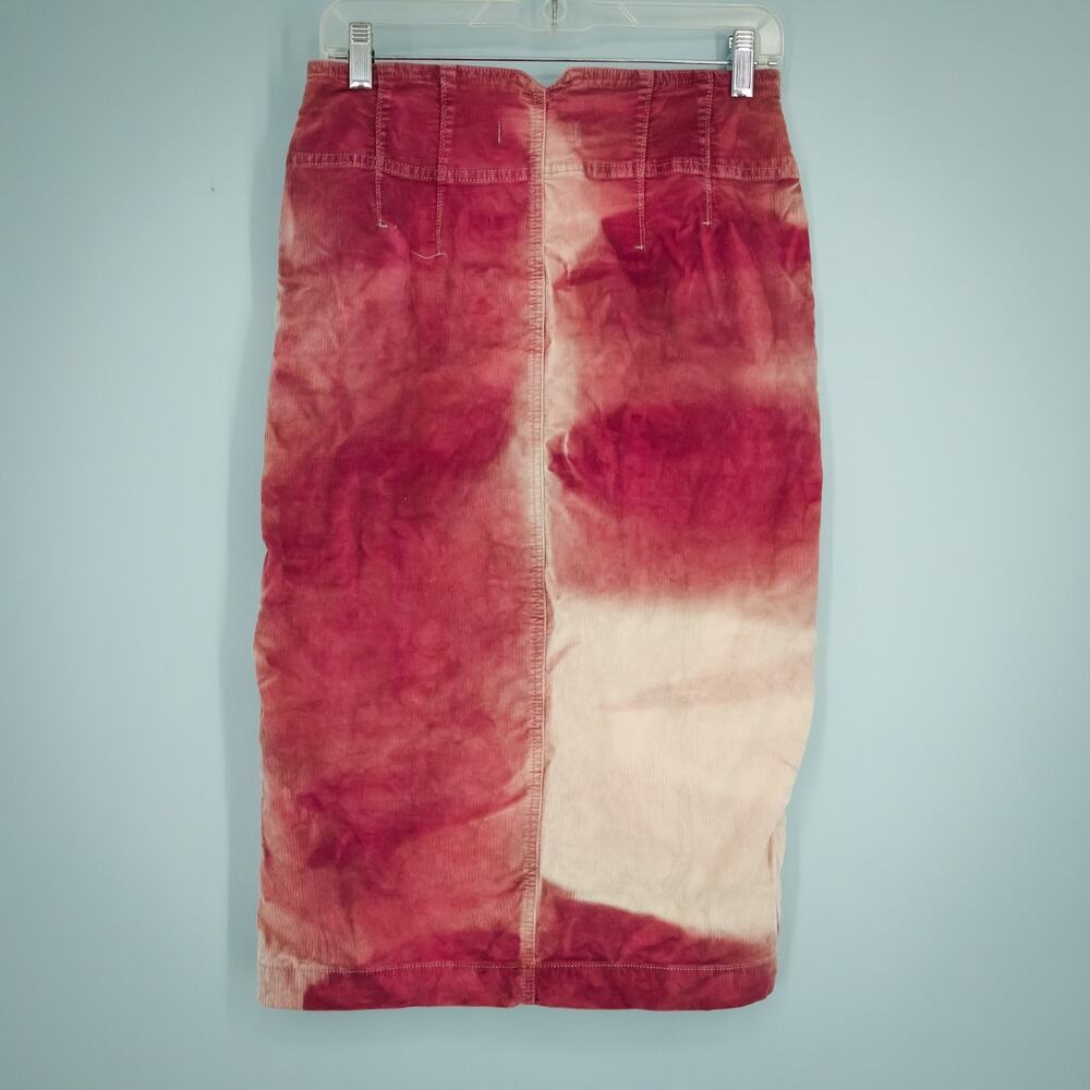 Free People Size 27 Want It All Tye Dyed Pink Zipper Midi Length Corduroy Skirt - Picture 3 of 7